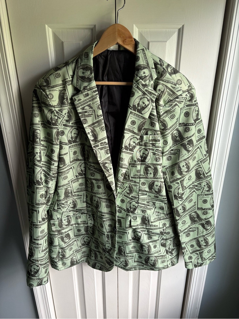 Spirt Halloween Mens Green One Hundred Dollar Bill Novelty Suit Jacket Size L